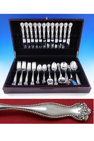 Raleigh by Alvin Sterling Silver Flatware Set 12 Service 76 pcs Beaded Dinner